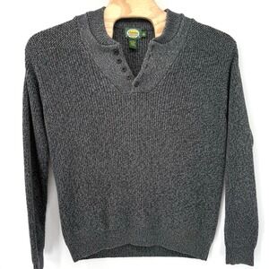 Cabela's Henley Sweater Mens XL Grey Cotton Shaker Knit Button Neck Pullover